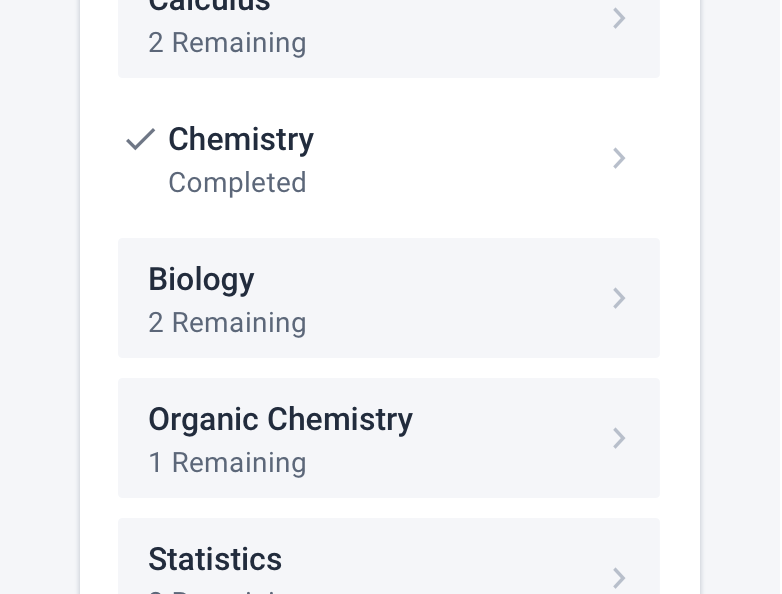 The degree requirement component with a simple display of progress.