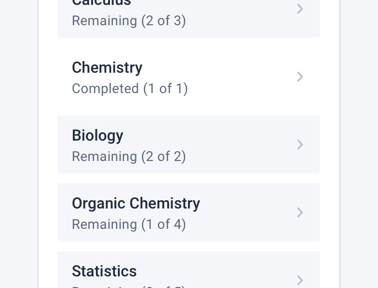 The degree requirement component with a more detailed display of progress.